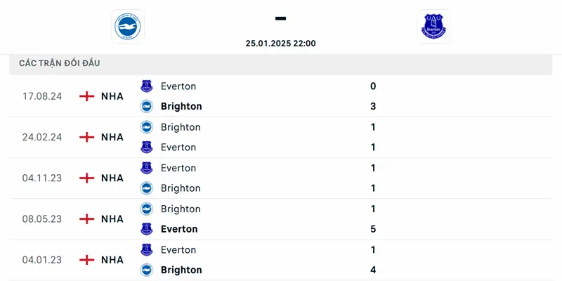 Soi Kèo Brighton Vs Everton - 22h 25/1/2025 Vòng 23 NHA 4 Lịch sử đối đầu Brighton - Everton